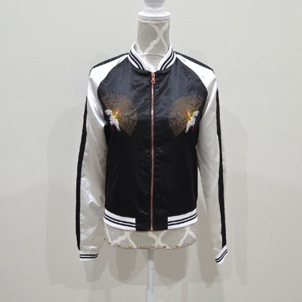 Stylish Black and White Women's Bomber Jacket